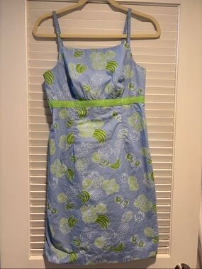 Lilly Pulitzer Size 2 Light Blue Tropical Print Sundress with Green Accents